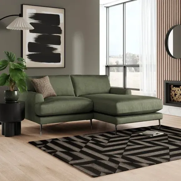 Corner Chaise Sofa with Square Arms - Sage, Velvet