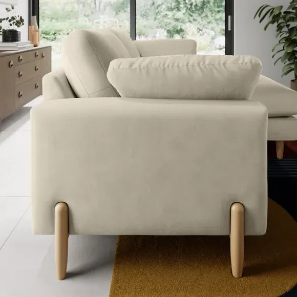 Corner Chaise Sofa with Square Arms - Sand, Velvet