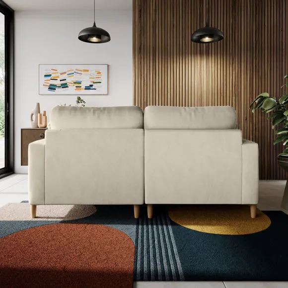 Corner Chaise Sofa with Square Arms - Sand, Velvet