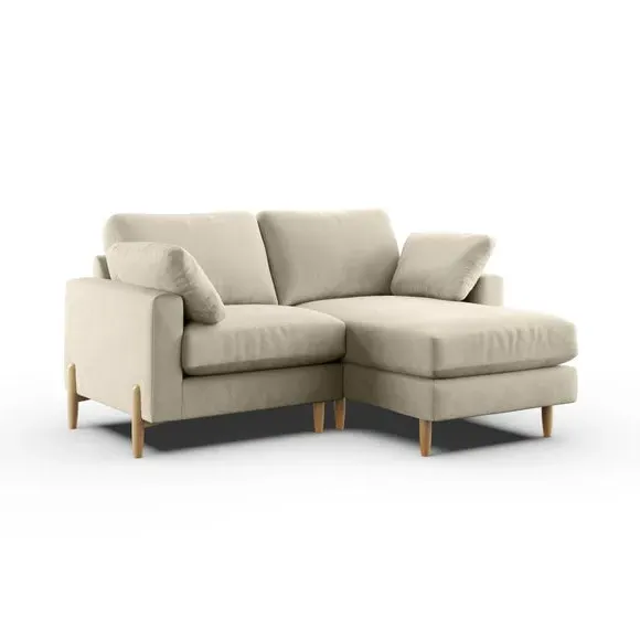 Corner Chaise Sofa with Square Arms - Sand, Velvet