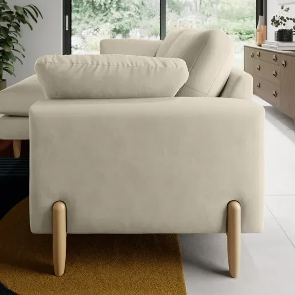 Corner Chaise Sofa with Square Arms - Sand, Velvet