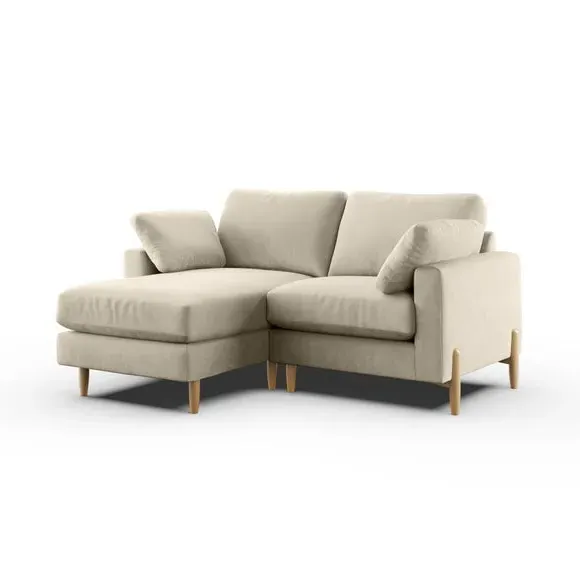 Corner Chaise Sofa with Square Arms - Sand, Velvet