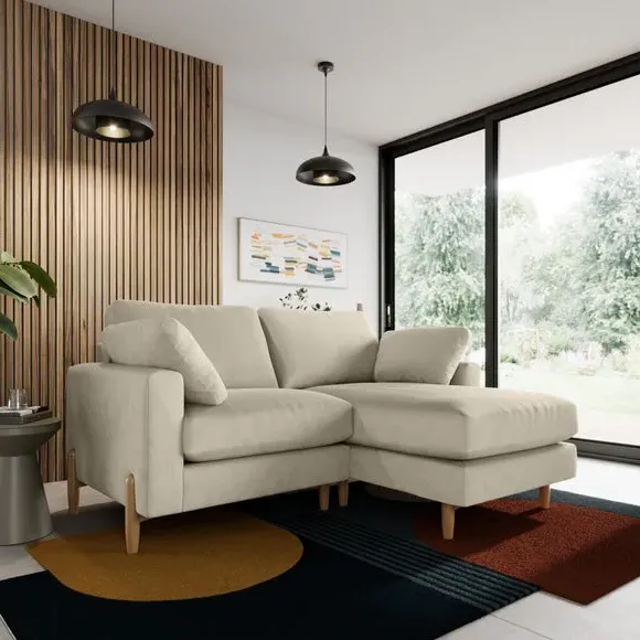 Corner Chaise Sofa with Square Arms - Sand, Velvet