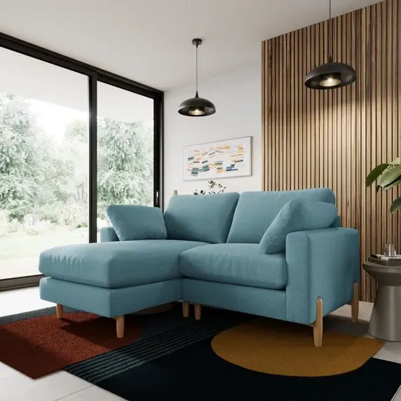Corner Chaise Sofa with Square Arms - Teal