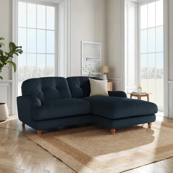 Corner Chaise Sofa with Storage - Navy, Velvet