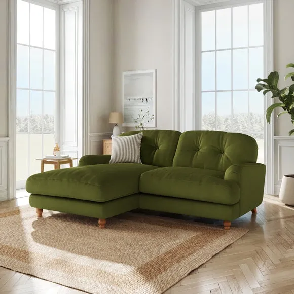 Corner Chaise Sofa with Storage - Olive, Velvet
