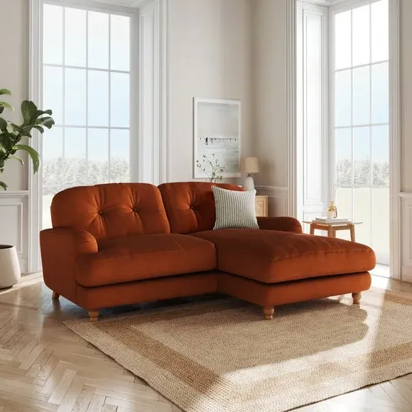 Corner Chaise Sofa with Storage - Orange, Velvet