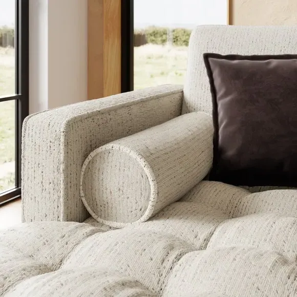 Corner Chaise Sofa with Textured Upholstery - Ivory