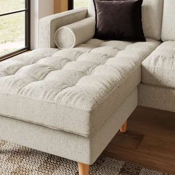 Corner Chaise Sofa with Textured Upholstery - Ivory