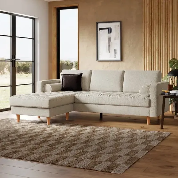 Corner Chaise Sofa with Textured Upholstery - Ivory image