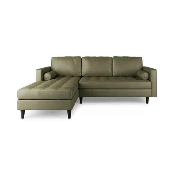 Corner Chaise Sofa with Tufted Seat - Green, Faux Leather