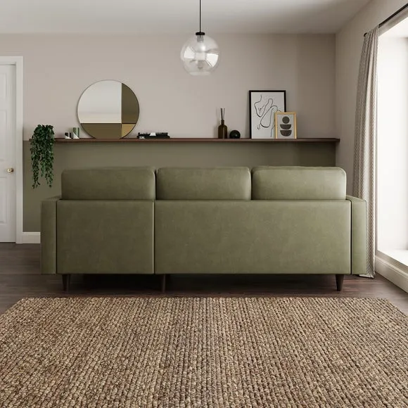 Corner Chaise Sofa with Tufted Seat - Green, Faux Leather