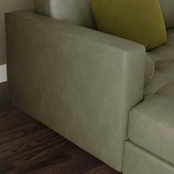 Corner Chaise Sofa with Tufted Seat - Green, Faux Leather