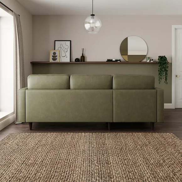 Corner Chaise Sofa with Tufted Seat - Green, Faux Leather