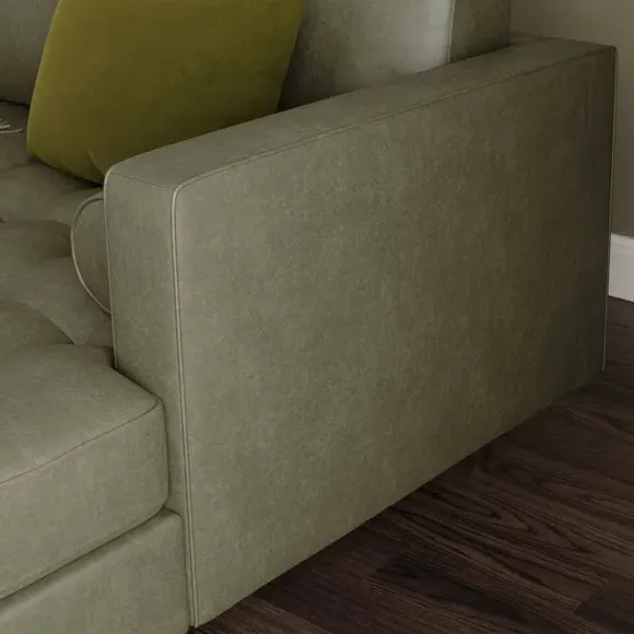 Corner Chaise Sofa with Tufted Seat - Green, Faux Leather