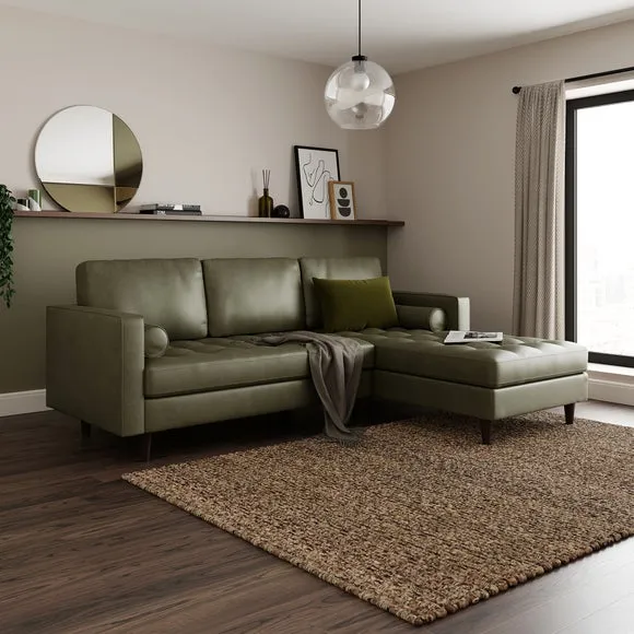 Corner Chaise Sofa with Tufted Seat - Green, Faux Leather image