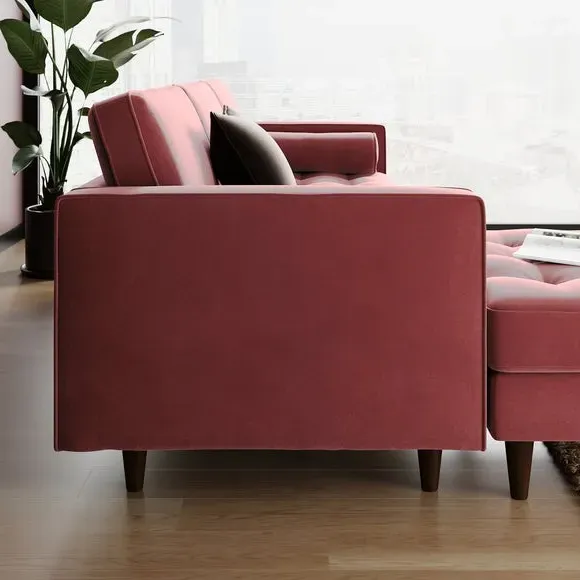Corner Chaise Sofa with Tufting - Mulberry, Velvet