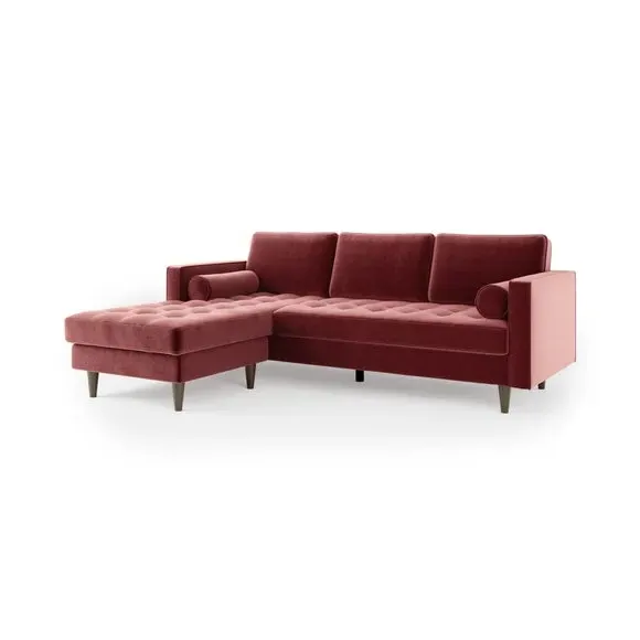 Corner Chaise Sofa with Tufting - Mulberry, Velvet