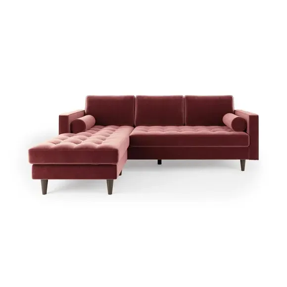 Corner Chaise Sofa with Tufting - Mulberry, Velvet