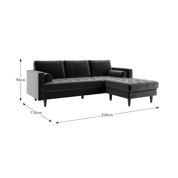 Corner Chaise Sofa with Tufting - Mulberry, Velvet