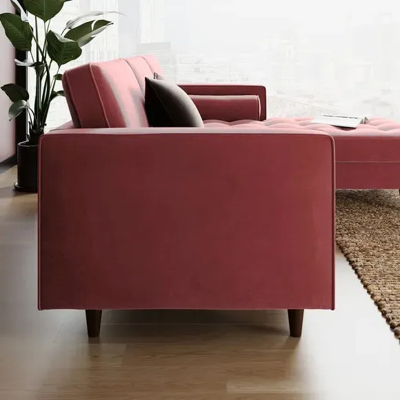 Corner Chaise Sofa with Tufting - Mulberry, Velvet