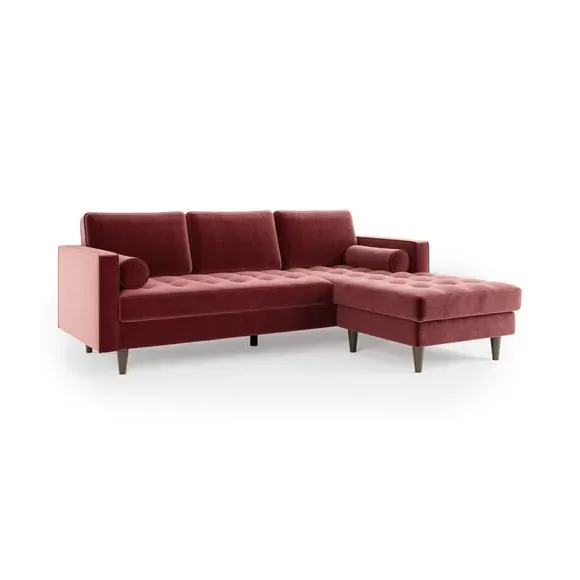 Corner Chaise Sofa with Tufting - Mulberry, Velvet