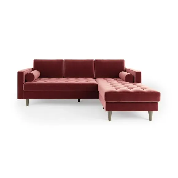Corner Chaise Sofa with Tufting - Mulberry, Velvet