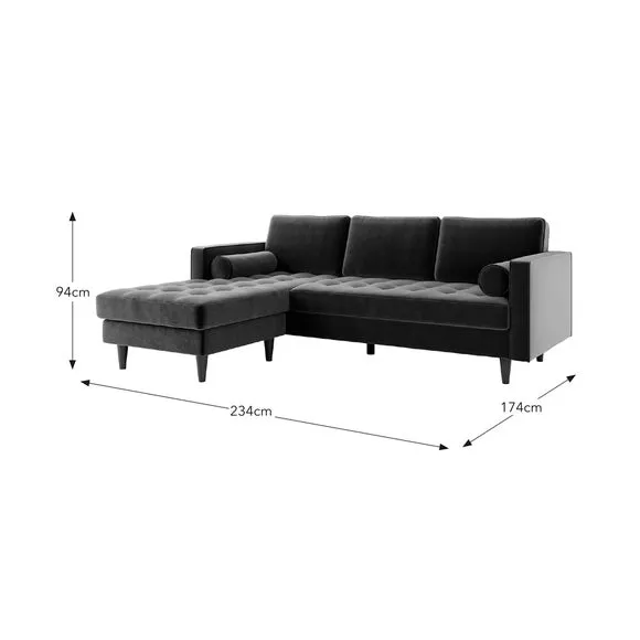 Corner Chaise Sofa with Tufting - Mulberry, Velvet