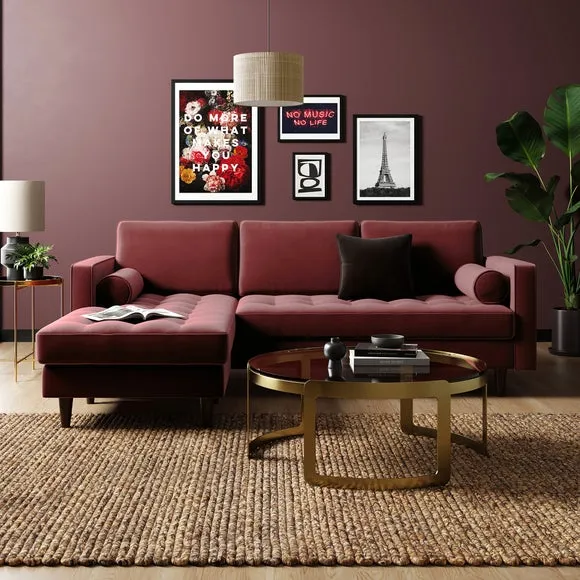 Corner Chaise Sofa with Tufting - Mulberry, Velvet image