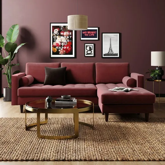 Corner Chaise Sofa with Tufting - Mulberry, Velvet