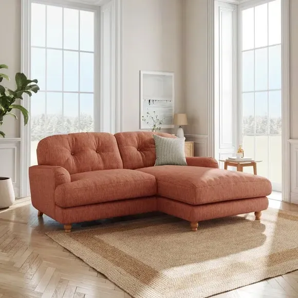 Corner Chaise Sofa with Turned Legs - Clay, Linen image