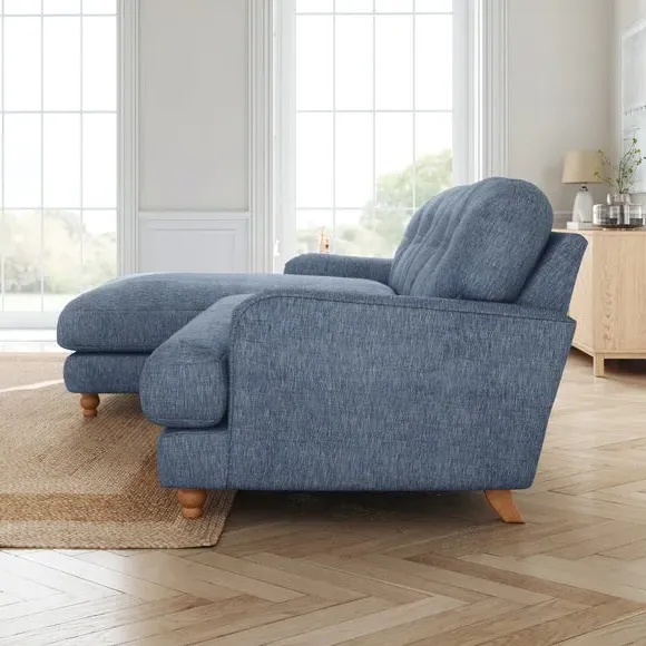 Corner Chaise Sofa with Turned Legs - Denim, Linen