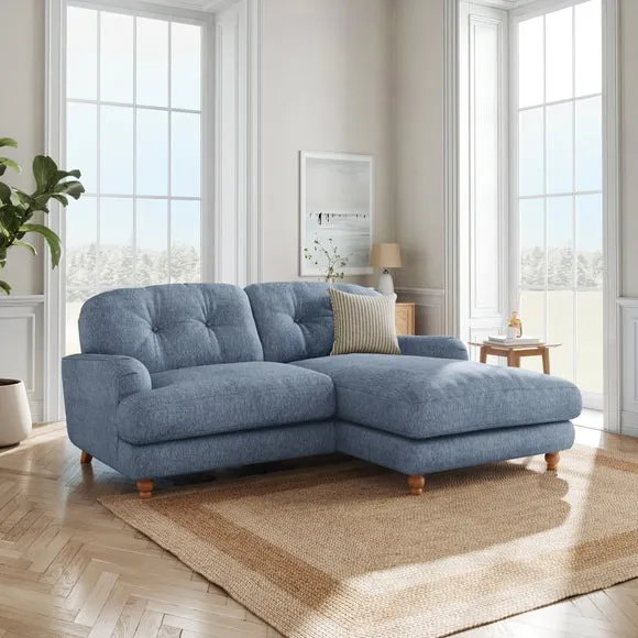 Corner Chaise Sofa with Turned Legs - Denim, Linen