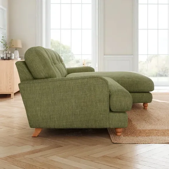 Corner Chaise Sofa with Turned Legs - Green, Linen
