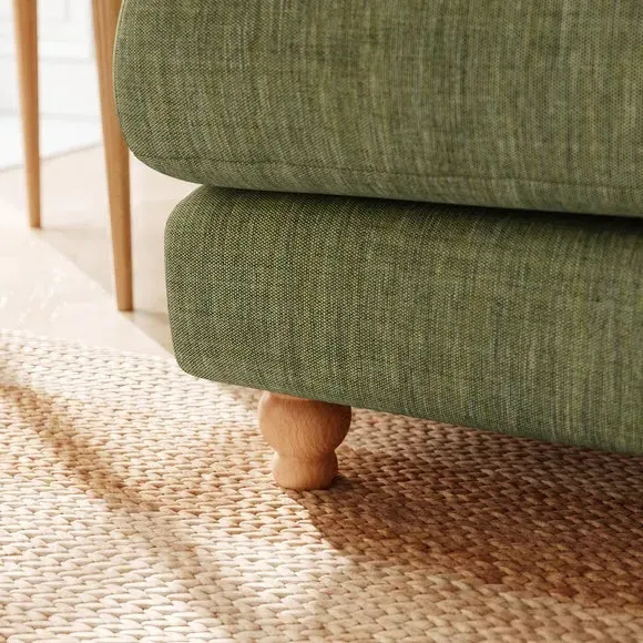 Corner Chaise Sofa with Turned Legs - Green, Linen