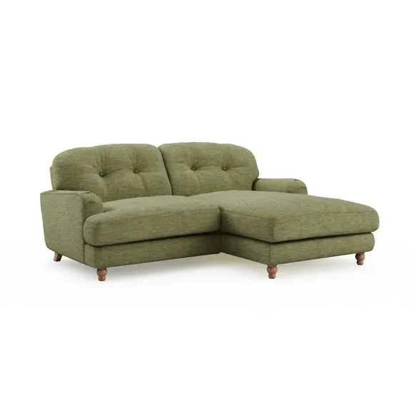 Corner Chaise Sofa with Turned Legs - Green, Linen