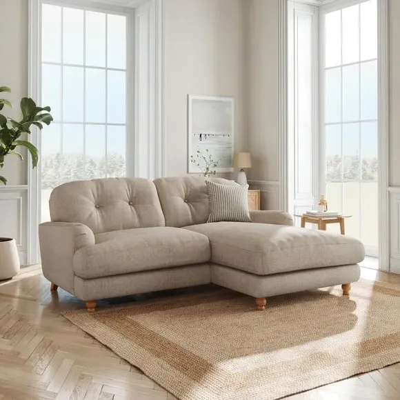 Corner Chaise Sofa with Turned Legs - Mole, Linen
