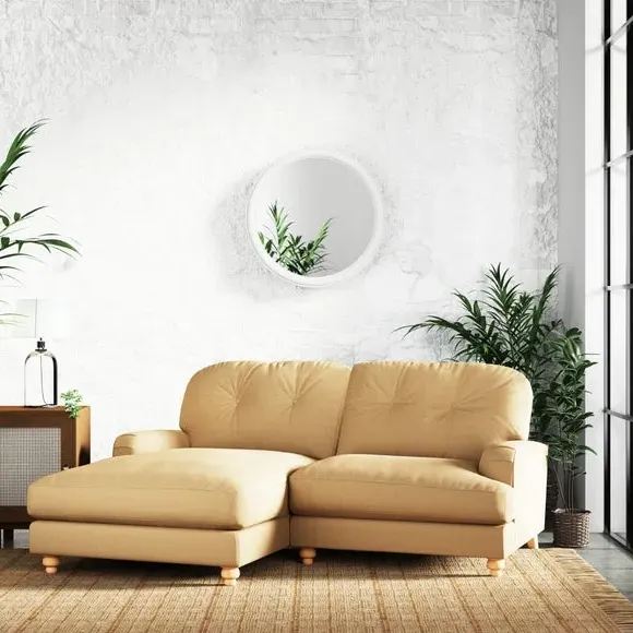 Corner Chaise Sofa with Turned Legs - Ochre, Linen