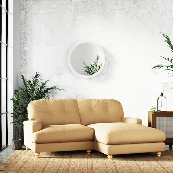 Corner Chaise Sofa with Turned Legs - Ochre, Linen
