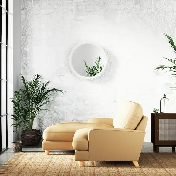 Corner Chaise Sofa with Turned Legs - Ochre, Linen