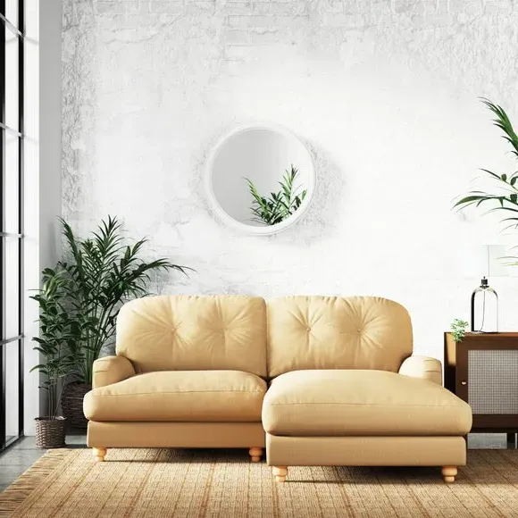 Corner Chaise Sofa with Turned Legs - Ochre, Linen