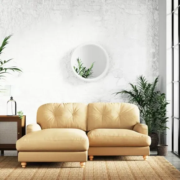 Corner Chaise Sofa with Turned Legs - Ochre, Linen