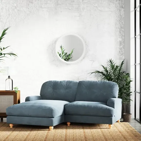 Corner Chaise Sofa with Vintage Design - Aqua, Chenille