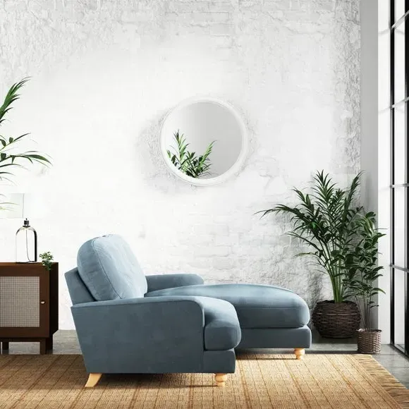Corner Chaise Sofa with Vintage Design - Aqua, Chenille