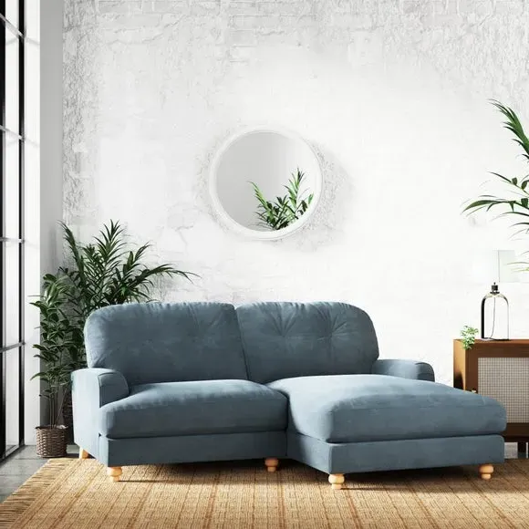 Corner Chaise Sofa with Vintage Design - Aqua, Chenille