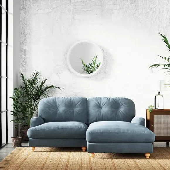 Corner Chaise Sofa with Vintage Design - Aqua, Chenille