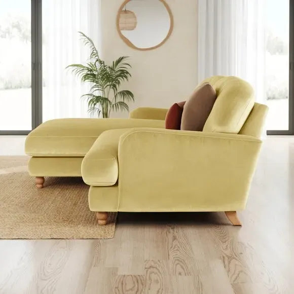 Corner Chaise Sofa - Yellow, Velvet