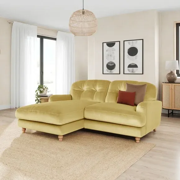 Corner Chaise Sofa - Yellow, Velvet