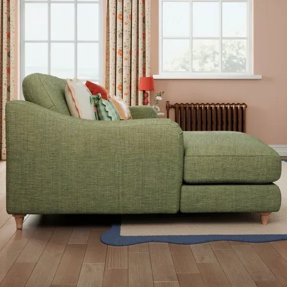 Corner Chaise with Curved Arms - Green, Faux Linen
