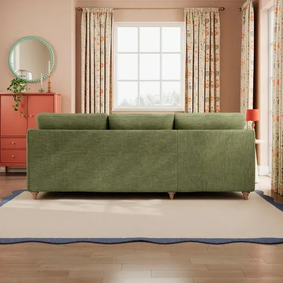 Corner Chaise with Curved Arms - Green, Faux Linen